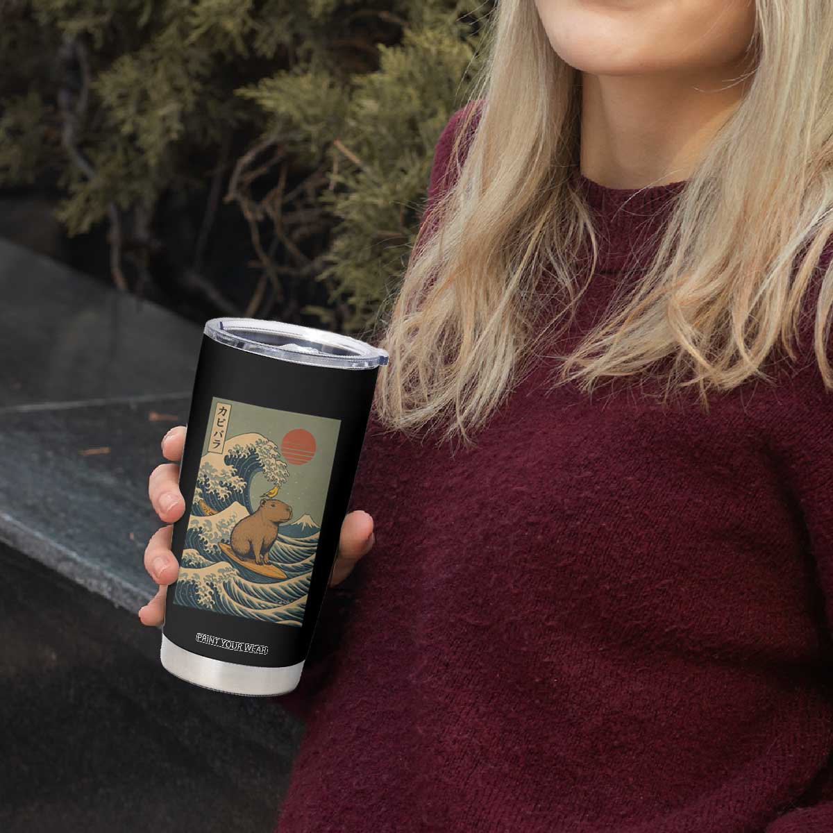 Capybara Surfing Japanese Tumbler Cup Vintage Great Wave Off Kanagawa Anime Kawaii TS10 Print Your Wear