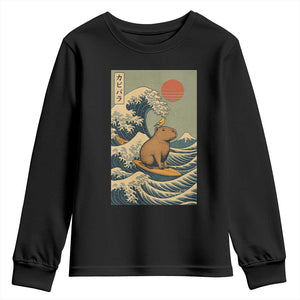Capybara Surfing Japanese Youth Sweatshirt Vintage Great Wave Off Kanagawa Anime Kawaii TS10 Black Print Your Wear