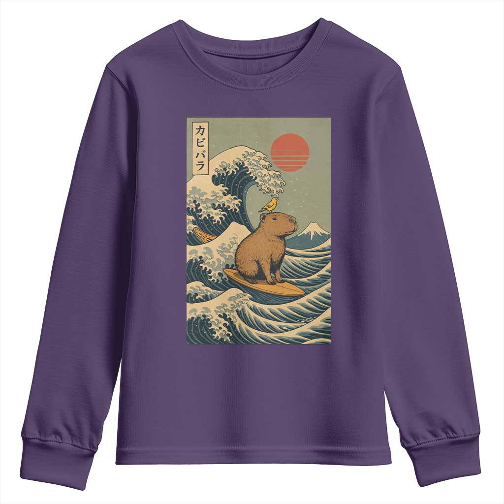 Capybara Surfing Japanese Youth Sweatshirt Vintage Great Wave Off Kanagawa Anime Kawaii TS10 Purple Print Your Wear