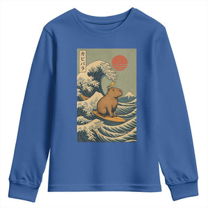 Capybara Surfing Japanese Youth Sweatshirt Vintage Great Wave Off Kanagawa Anime Kawaii TS10 Royal Blue Print Your Wear