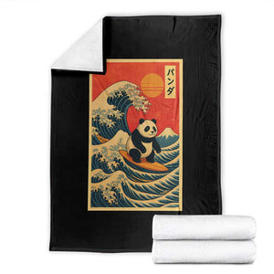 Panda Surfing Japanese Throw Blanket Vintage Great Wave Off Kanagawa Anime Kawaii TS10 Black Print Your Wear