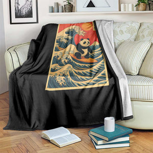 Panda Surfing Japanese Throw Blanket Vintage Great Wave Off Kanagawa Anime Kawaii TS10 Print Your Wear