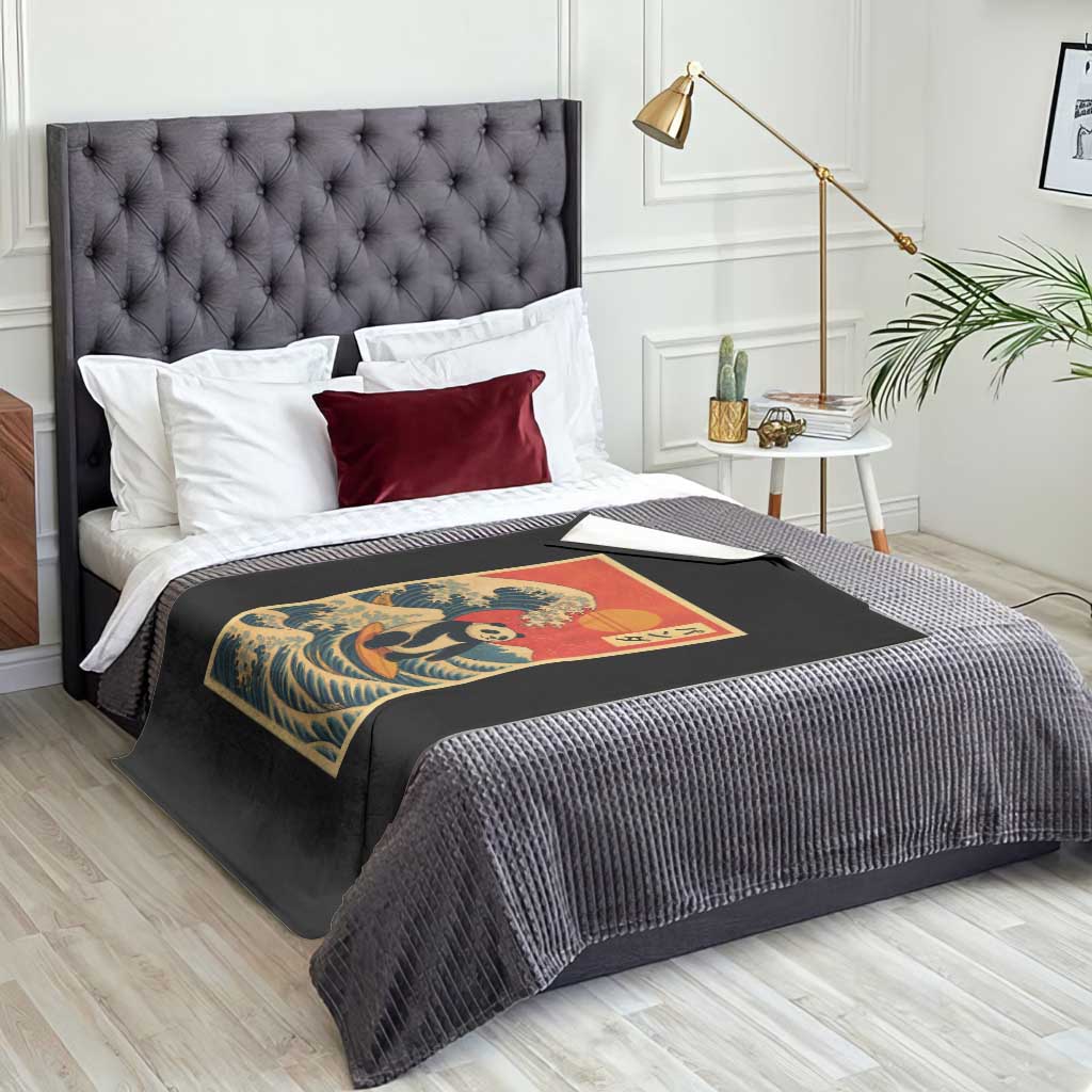Panda Surfing Japanese Throw Blanket Vintage Great Wave Off Kanagawa Anime Kawaii TS10 Print Your Wear