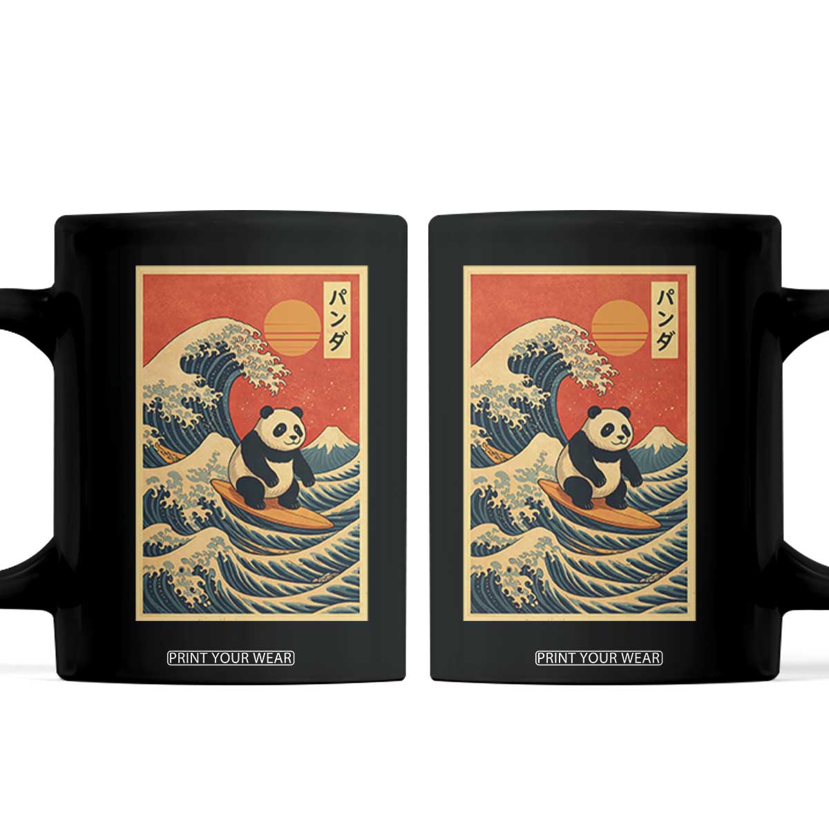 Panda Surfing Japanese Coffee Mug Vintage Great Wave Off Kanagawa Anime Kawaii TS10 Black Print Your Wear