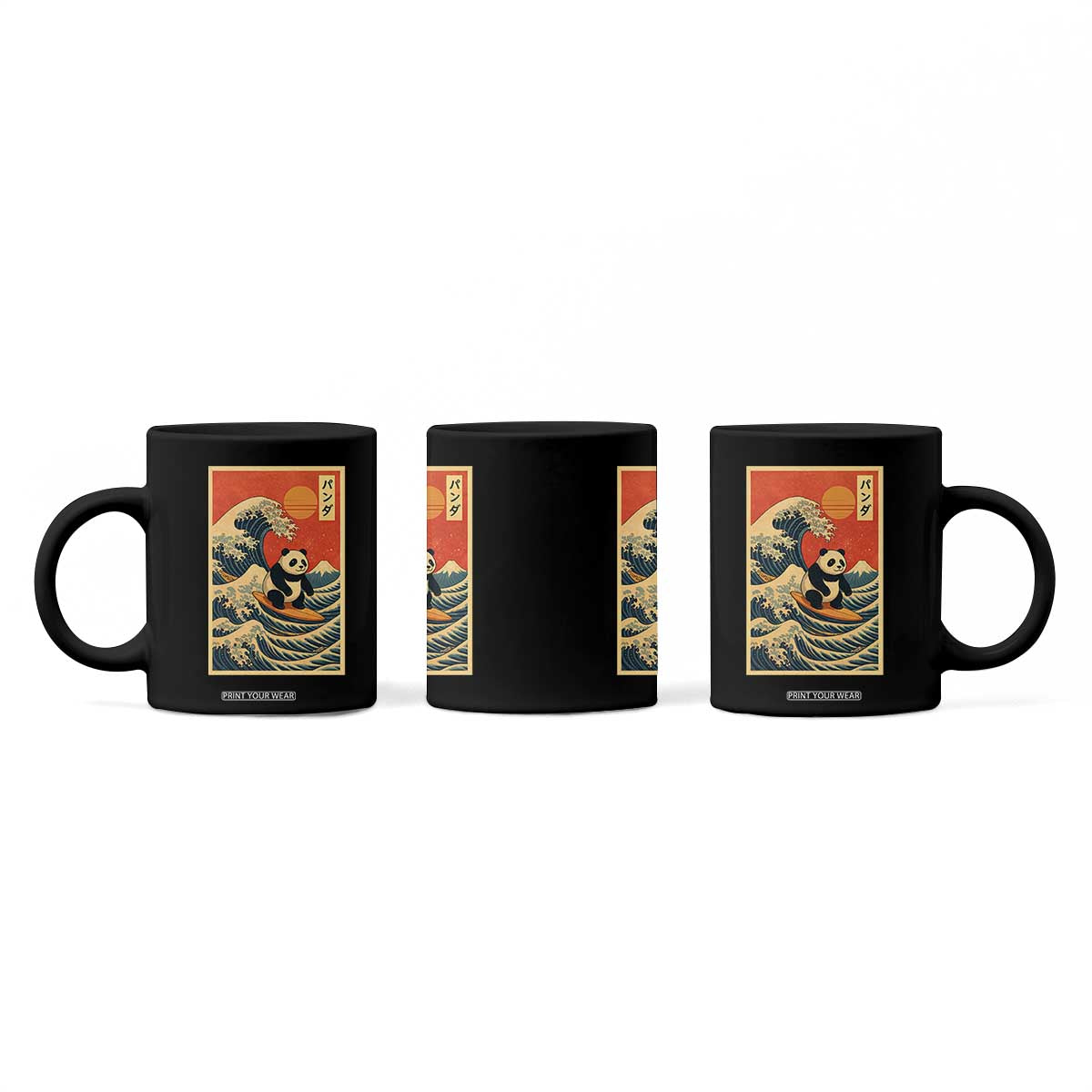 Panda Surfing Japanese Coffee Mug Vintage Great Wave Off Kanagawa Anime Kawaii TS10 Print Your Wear