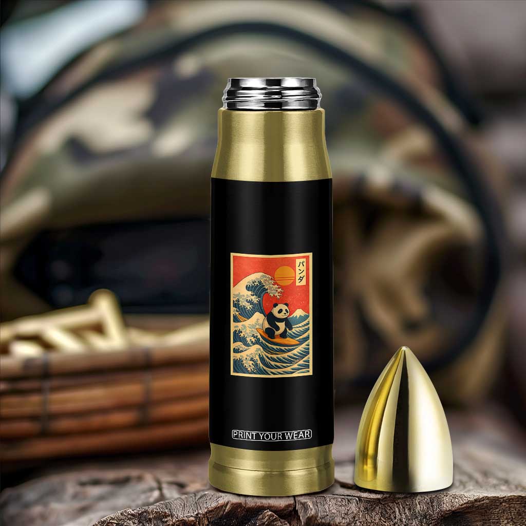 Panda Surfing Japanese Bullet Tumbler Vintage Great Wave Off Kanagawa Anime Kawaii TS10 Print Your Wear