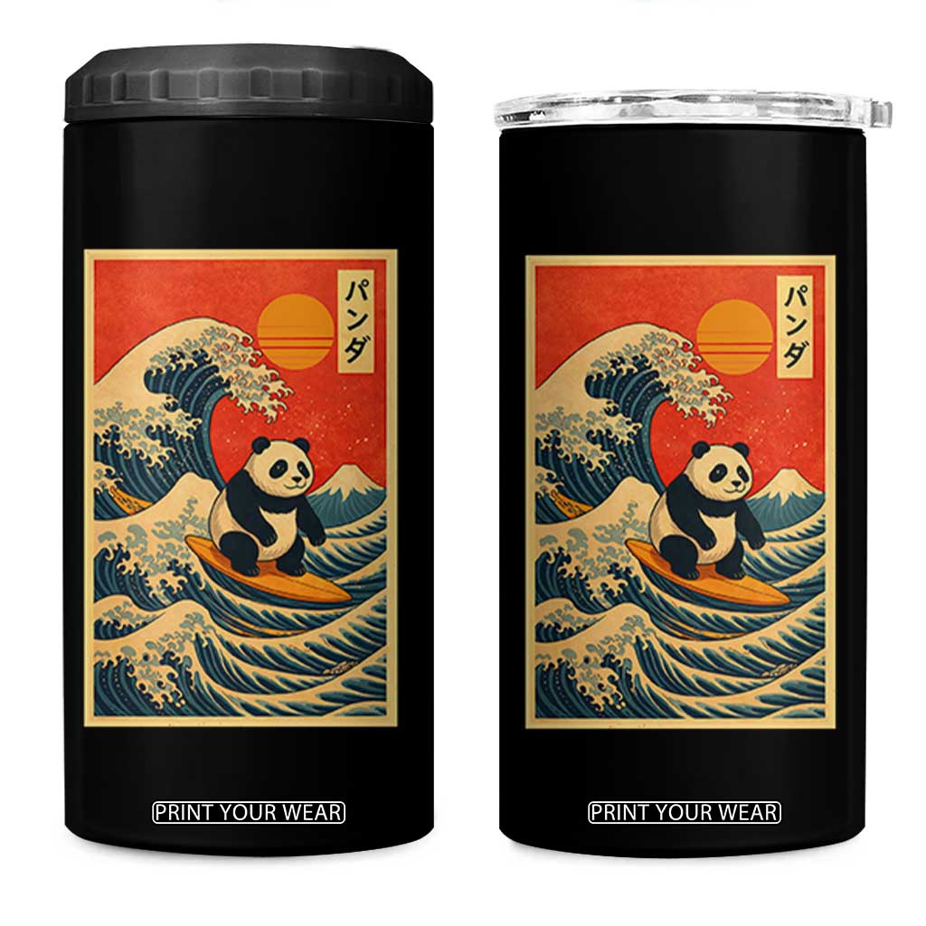 Panda Surfing Japanese 4 in 1 Can Cooler Tumbler Vintage Great Wave Off Kanagawa Anime Kawaii TS10 One Size: 16 oz Black Print Your Wear