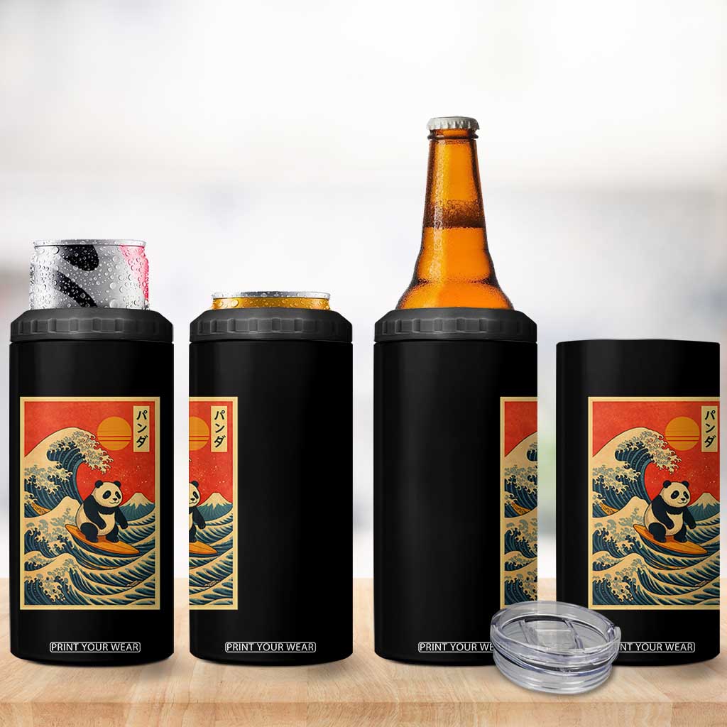 Panda Surfing Japanese 4 in 1 Can Cooler Tumbler Vintage Great Wave Off Kanagawa Anime Kawaii TS10 Print Your Wear