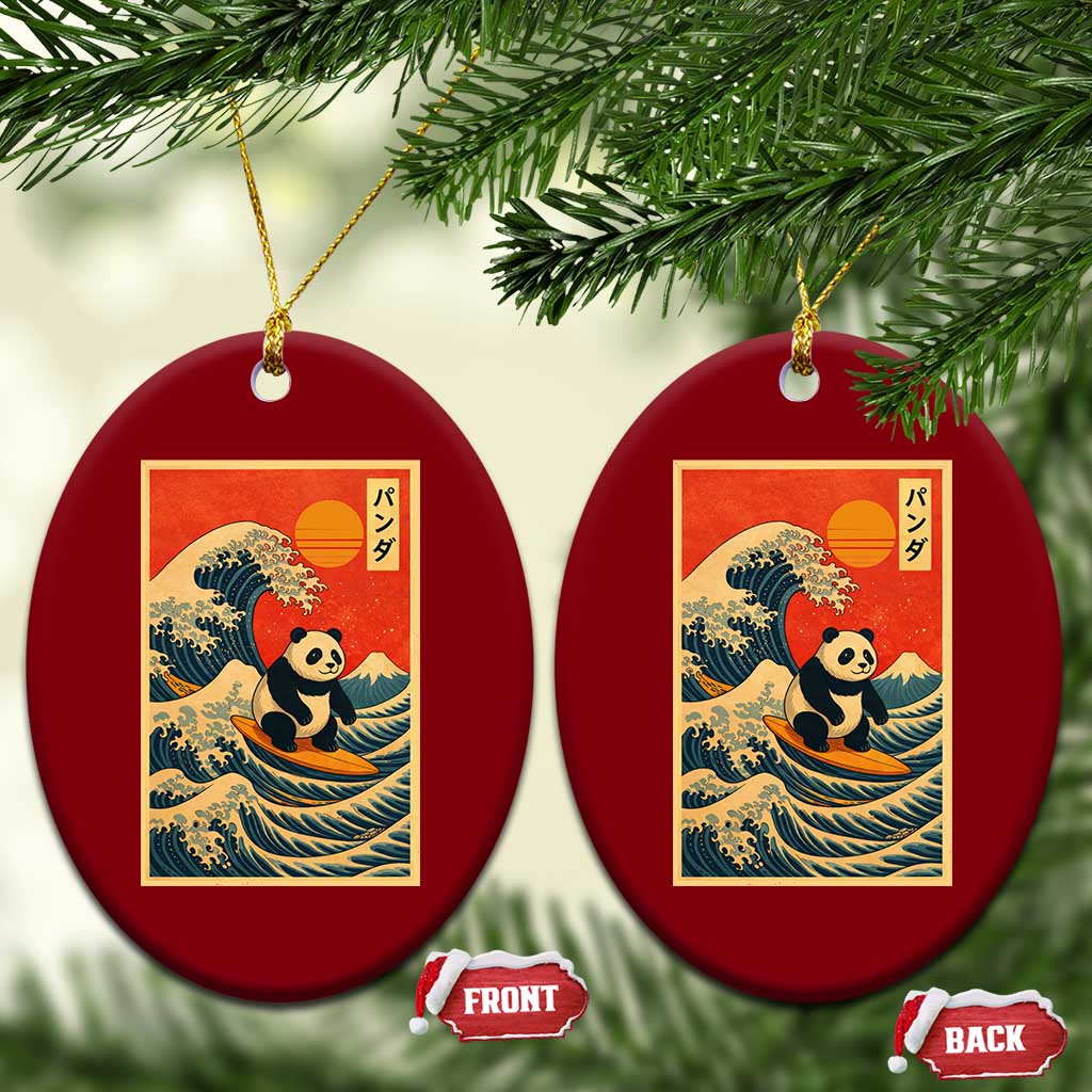 Panda Surfing Japanese Ceramic Ornament Vintage Great Wave Off Kanagawa Anime Kawaii TS10 Print Your Wear