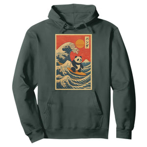 Panda Surfing Japanese Hoodie Vintage Great Wave Off Kanagawa Anime Kawaii TS10 Dark Forest Green Print Your Wear