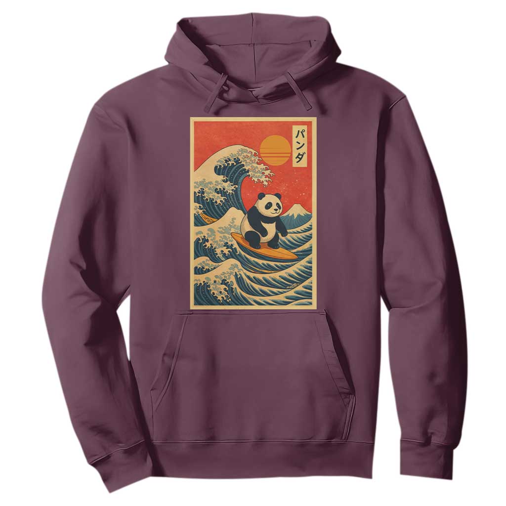 Panda Surfing Japanese Hoodie Vintage Great Wave Off Kanagawa Anime Kawaii TS10 Maroon Print Your Wear