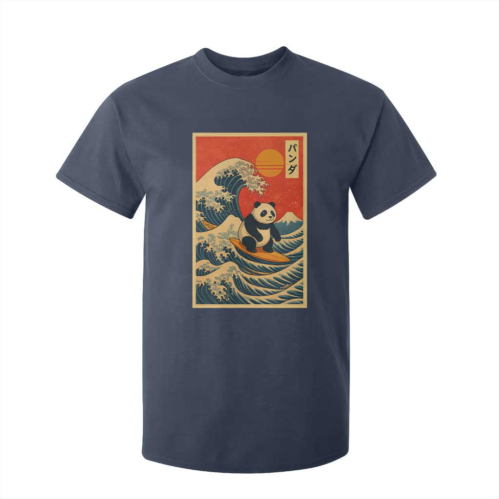 Panda Surfing Japanese T Shirt For Kid Vintage Great Wave Off Kanagawa Anime Kawaii TS10 Navy Print Your Wear