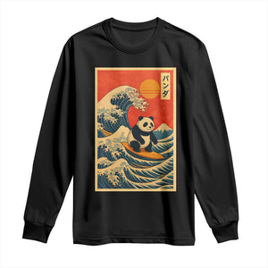 Panda Surfing Japanese Long Sleeve Shirt Vintage Great Wave Off Kanagawa Anime Kawaii TS10 Black Print Your Wear