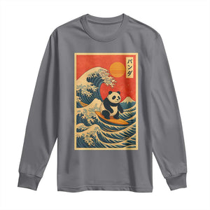 Panda Surfing Japanese Long Sleeve Shirt Vintage Great Wave Off Kanagawa Anime Kawaii TS10 Charcoal Print Your Wear