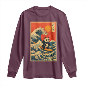 Panda Surfing Japanese Long Sleeve Shirt Vintage Great Wave Off Kanagawa Anime Kawaii TS10 Maroon Print Your Wear