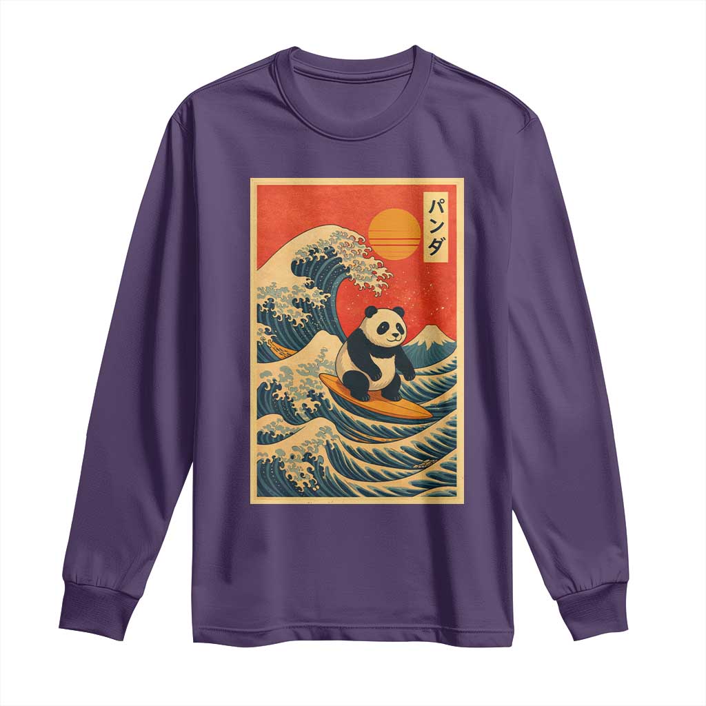Panda Surfing Japanese Long Sleeve Shirt Vintage Great Wave Off Kanagawa Anime Kawaii TS10 Purple Print Your Wear