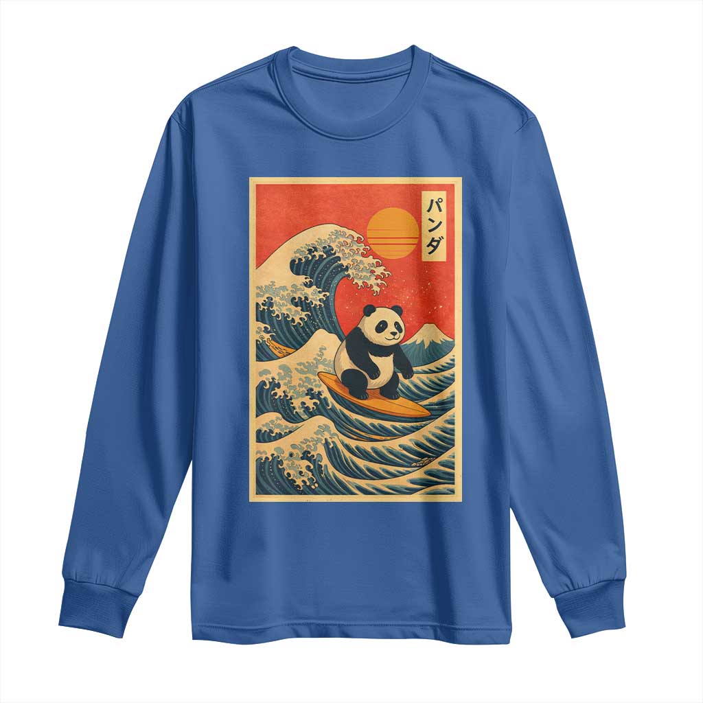 Panda Surfing Japanese Long Sleeve Shirt Vintage Great Wave Off Kanagawa Anime Kawaii TS10 Royal Blue Print Your Wear