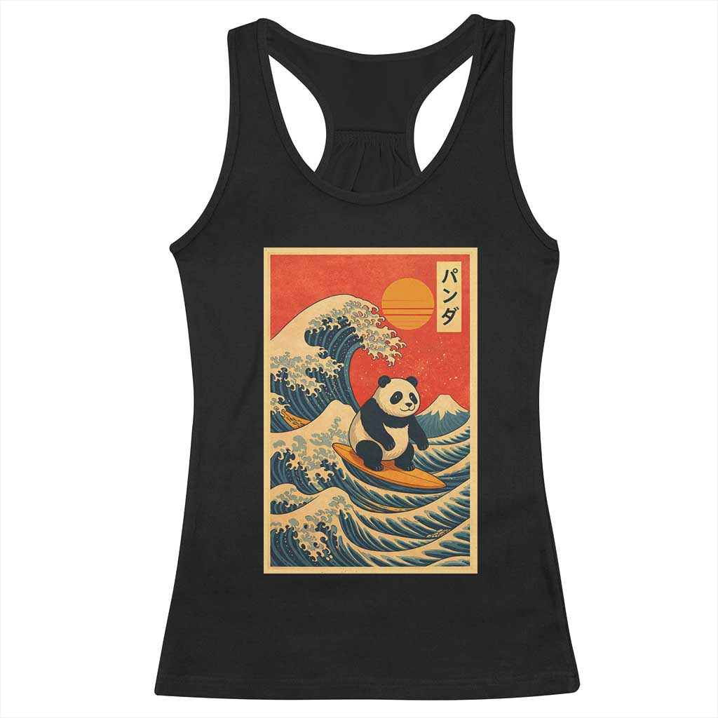 Panda Surfing Japanese Racerback Tank Top Vintage Great Wave Off Kanagawa Anime Kawaii TS10 Black Print Your Wear