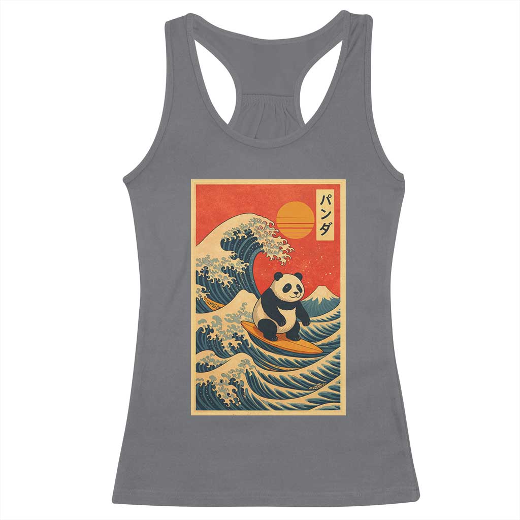 Panda Surfing Japanese Racerback Tank Top Vintage Great Wave Off Kanagawa Anime Kawaii TS10 Charcoal Print Your Wear