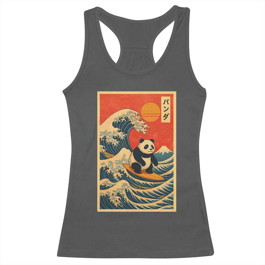 Panda Surfing Japanese Racerback Tank Top Vintage Great Wave Off Kanagawa Anime Kawaii TS10 Dark Heather Print Your Wear
