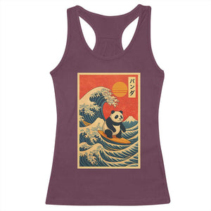 Panda Surfing Japanese Racerback Tank Top Vintage Great Wave Off Kanagawa Anime Kawaii TS10 Maroon Print Your Wear