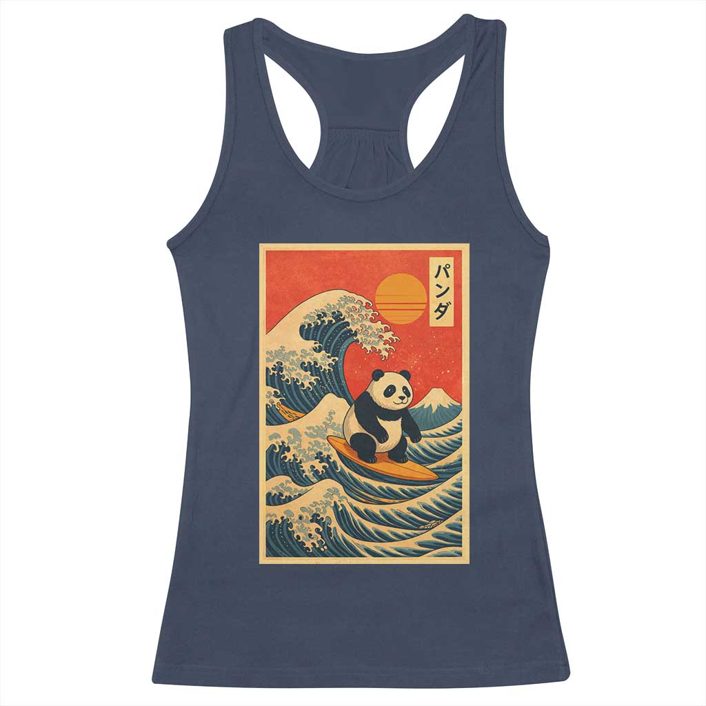 Panda Surfing Japanese Racerback Tank Top Vintage Great Wave Off Kanagawa Anime Kawaii TS10 Navy Print Your Wear