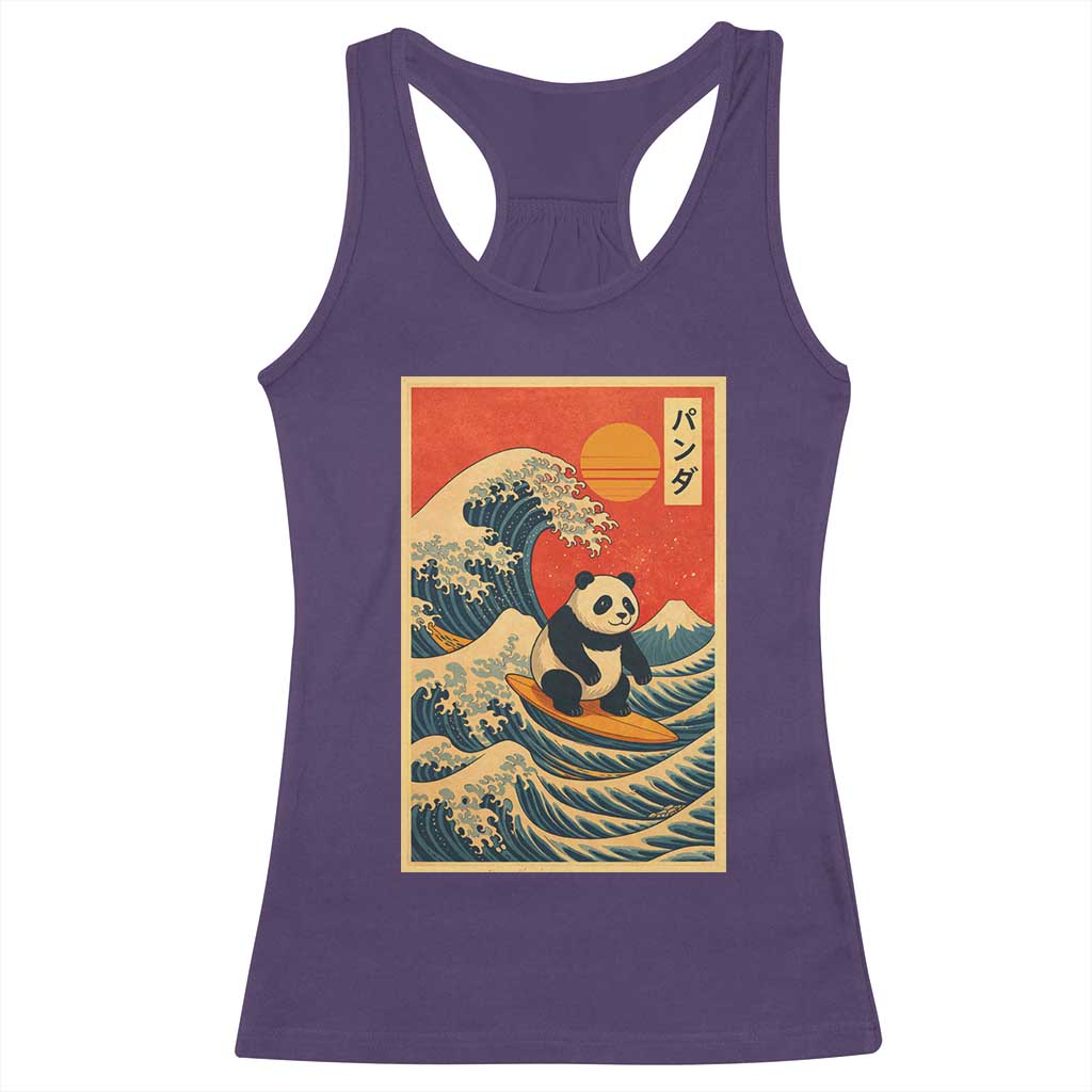 Panda Surfing Japanese Racerback Tank Top Vintage Great Wave Off Kanagawa Anime Kawaii TS10 Purple Print Your Wear