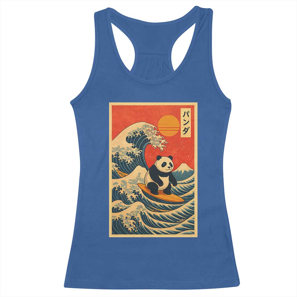 Panda Surfing Japanese Racerback Tank Top Vintage Great Wave Off Kanagawa Anime Kawaii TS10 Royal Blue Print Your Wear