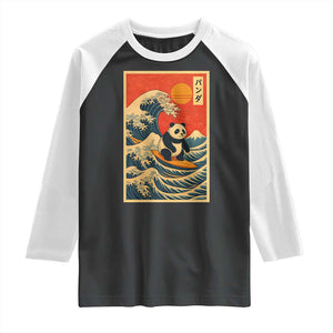 Panda Surfing Japanese Raglan Shirt Vintage Great Wave Off Kanagawa Anime Kawaii TS10 Black White Print Your Wear