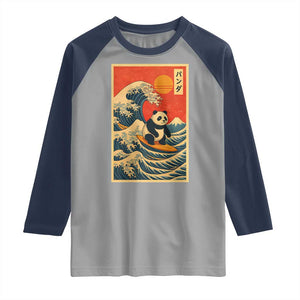 Panda Surfing Japanese Raglan Shirt Vintage Great Wave Off Kanagawa Anime Kawaii TS10 Sport Gray Navy Print Your Wear