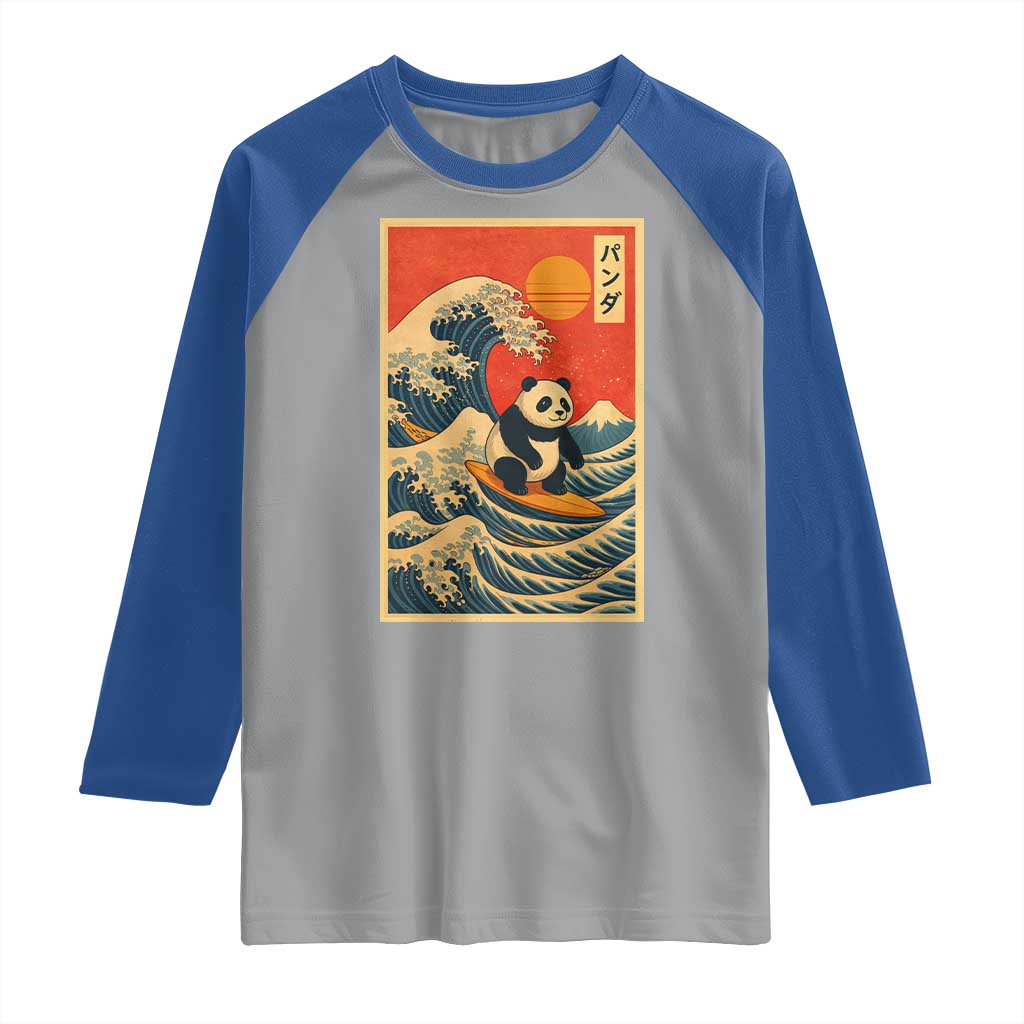 Panda Surfing Japanese Raglan Shirt Vintage Great Wave Off Kanagawa Anime Kawaii TS10 Sport Gray Royal Print Your Wear