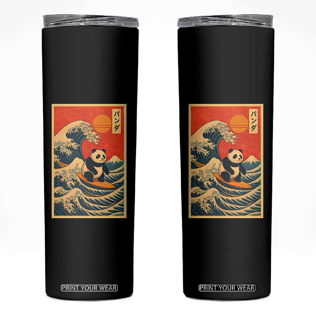 Panda Surfing Japanese Skinny Tumbler Vintage Great Wave Off Kanagawa Anime Kawaii TS10 Black Print Your Wear