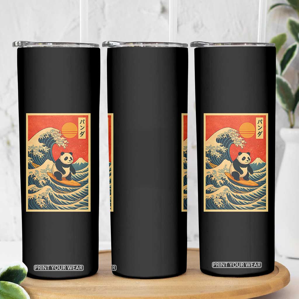 Panda Surfing Japanese Skinny Tumbler Vintage Great Wave Off Kanagawa Anime Kawaii TS10 Print Your Wear