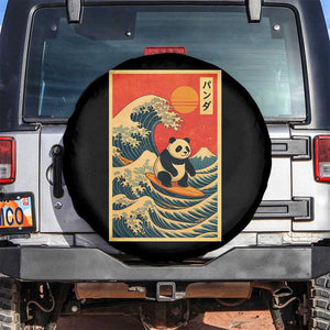 Panda Surfing Japanese Spare Tire Cover Vintage Great Wave Off Kanagawa Anime Kawaii TS10 No hole Black Print Your Wear