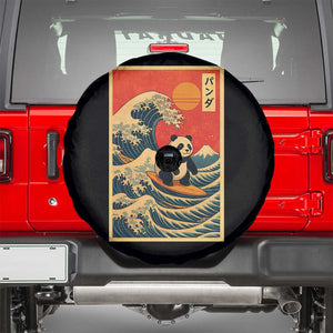 Panda Surfing Japanese Spare Tire Cover Vintage Great Wave Off Kanagawa Anime Kawaii TS10 Black Print Your Wear