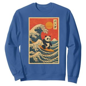 Panda Surfing Japanese Sweatshirt Vintage Great Wave Off Kanagawa Anime Kawaii TS10 Royal Blue Print Your Wear