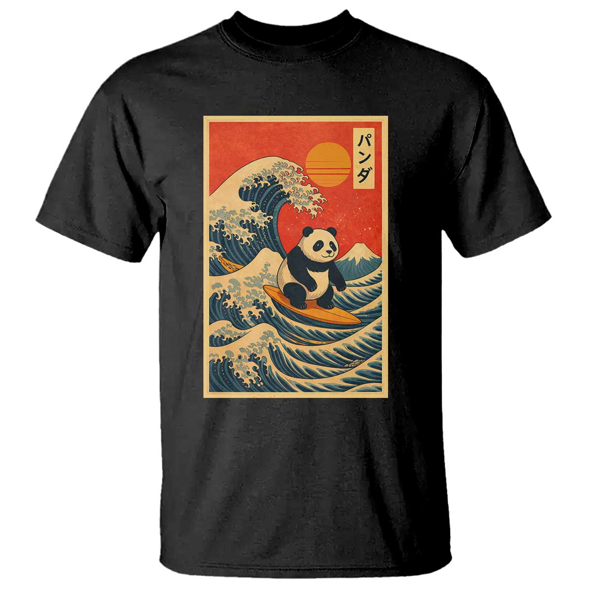 Panda Surfing Japanese T Shirt Vintage Great Wave Off Kanagawa Anime Kawaii TS10 Black Print Your Wear