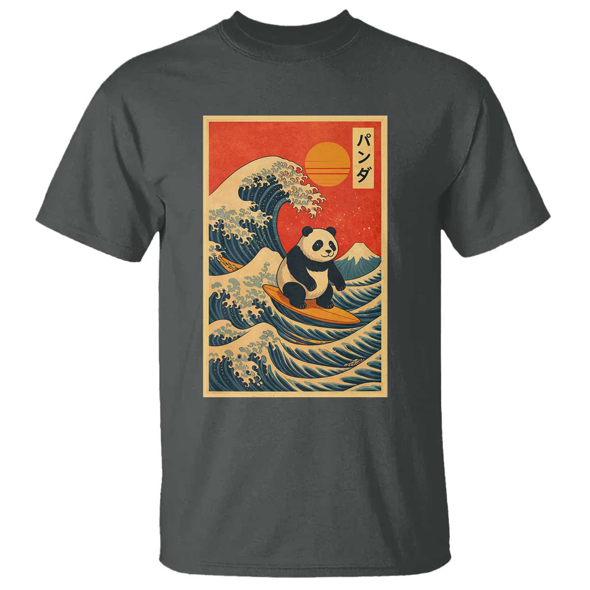 Panda Surfing Japanese T Shirt Vintage Great Wave Off Kanagawa Anime Kawaii TS10 Dark Heather Print Your Wear