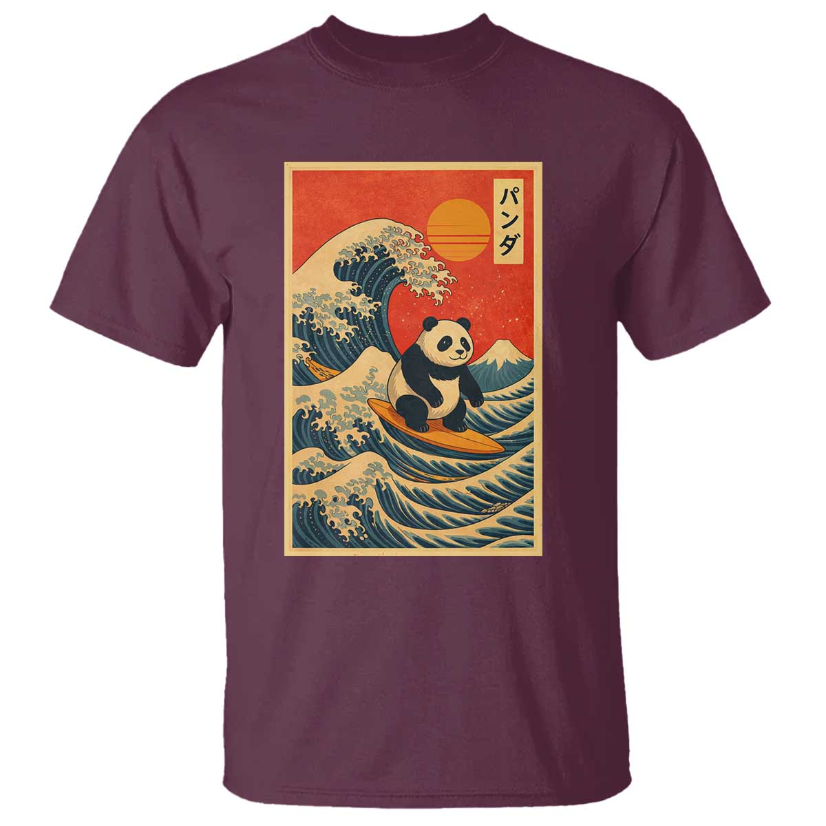 Panda Surfing Japanese T Shirt Vintage Great Wave Off Kanagawa Anime Kawaii TS10 Maroon Print Your Wear