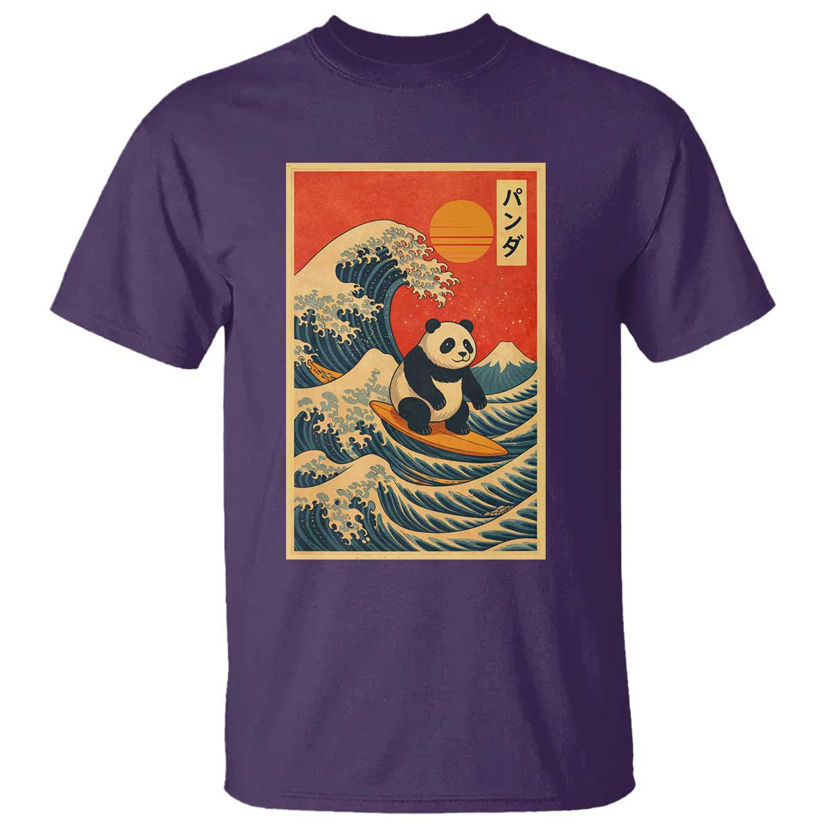 Panda Surfing Japanese T Shirt Vintage Great Wave Off Kanagawa Anime Kawaii TS10 Purple Print Your Wear