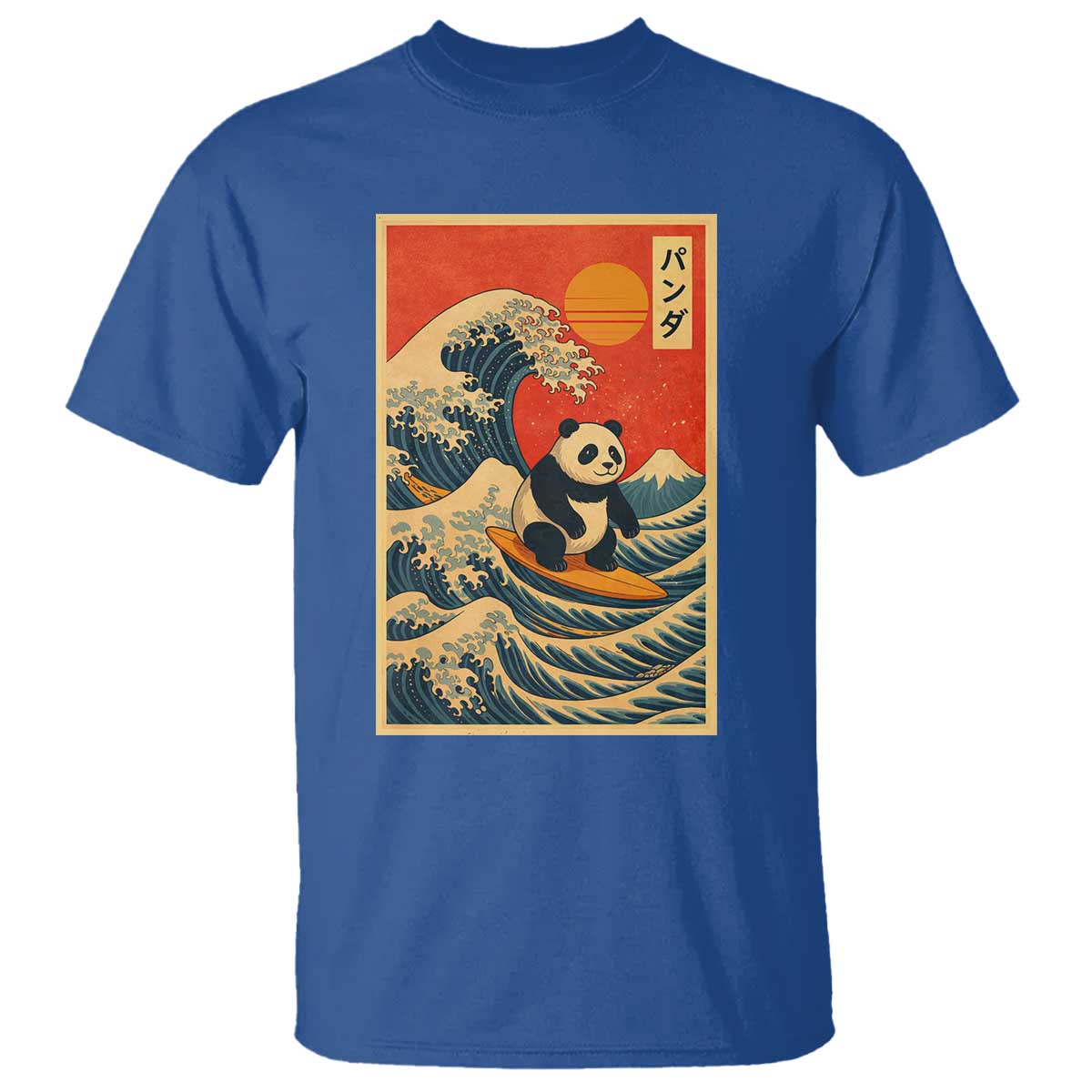 Panda Surfing Japanese T Shirt Vintage Great Wave Off Kanagawa Anime Kawaii TS10 Royal Blue Print Your Wear