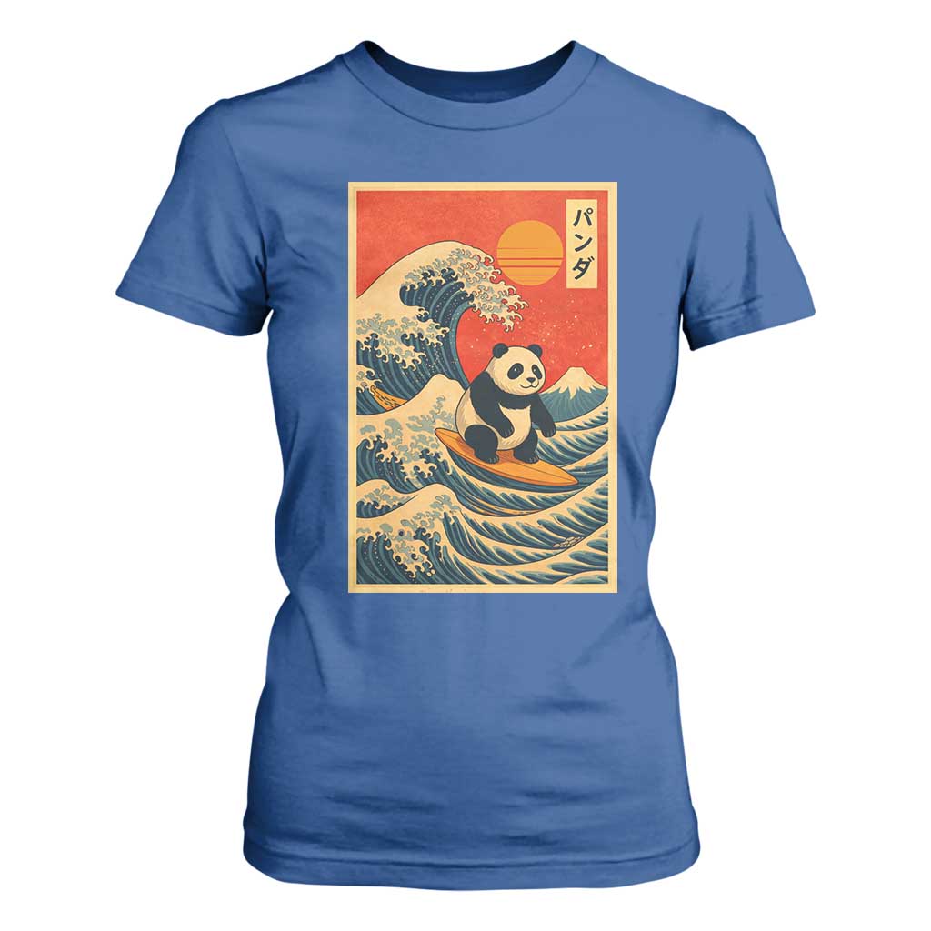 Panda Surfing Japanese T Shirt For Women Vintage Great Wave Off Kanagawa Anime Kawaii TS10 Royal Blue Print Your Wear