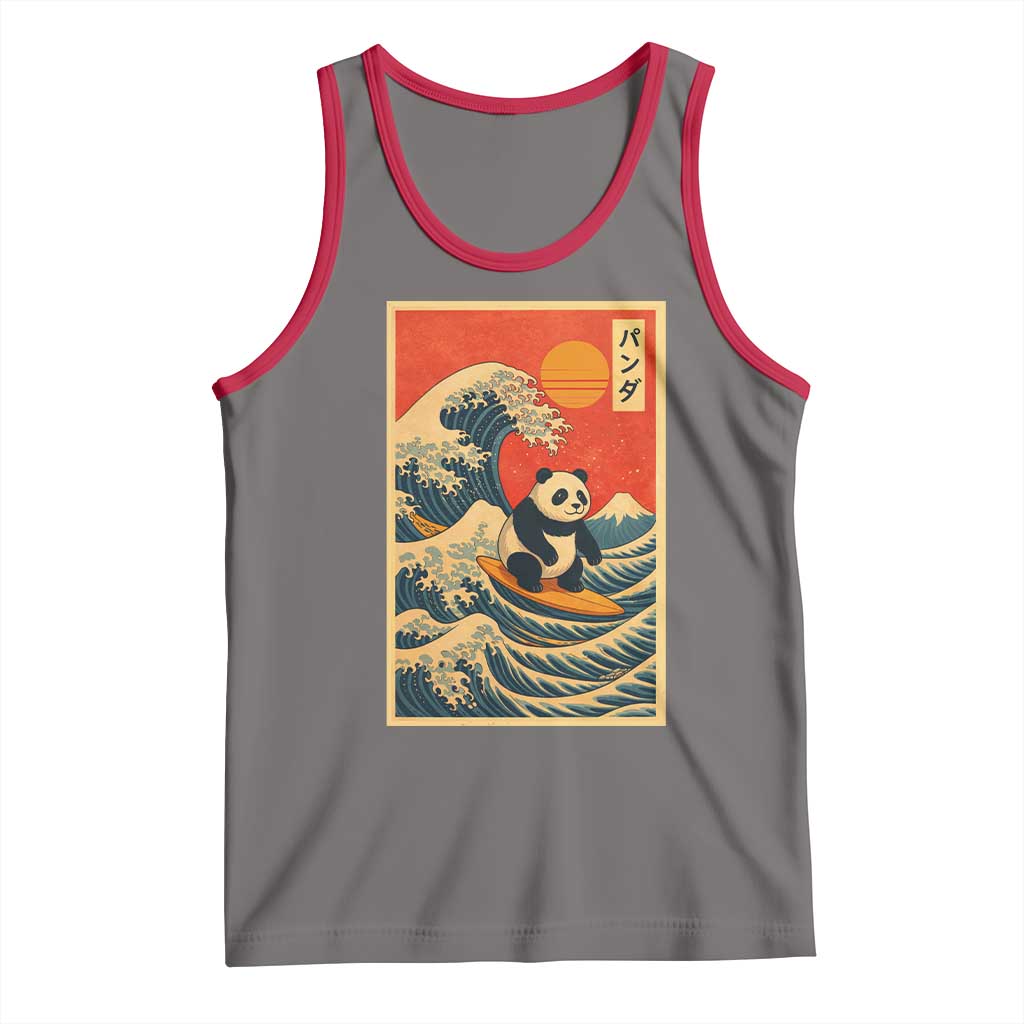 Panda Surfing Japanese Tank Top Vintage Great Wave Off Kanagawa Anime Kawaii TS10 Deep Heather Red Print Your Wear