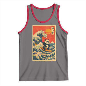 Panda Surfing Japanese Tank Top Vintage Great Wave Off Kanagawa Anime Kawaii TS10 Deep Heather Red Print Your Wear