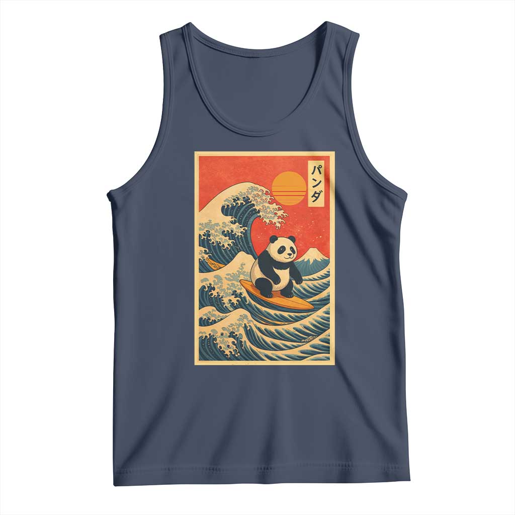 Panda Surfing Japanese Tank Top Vintage Great Wave Off Kanagawa Anime Kawaii TS10 Navy Print Your Wear