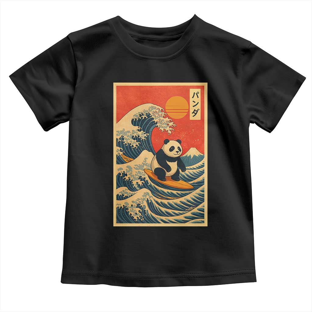 Panda Surfing Japanese Toddler T Shirt Vintage Great Wave Off Kanagawa Anime Kawaii TS10 Black Print Your Wear
