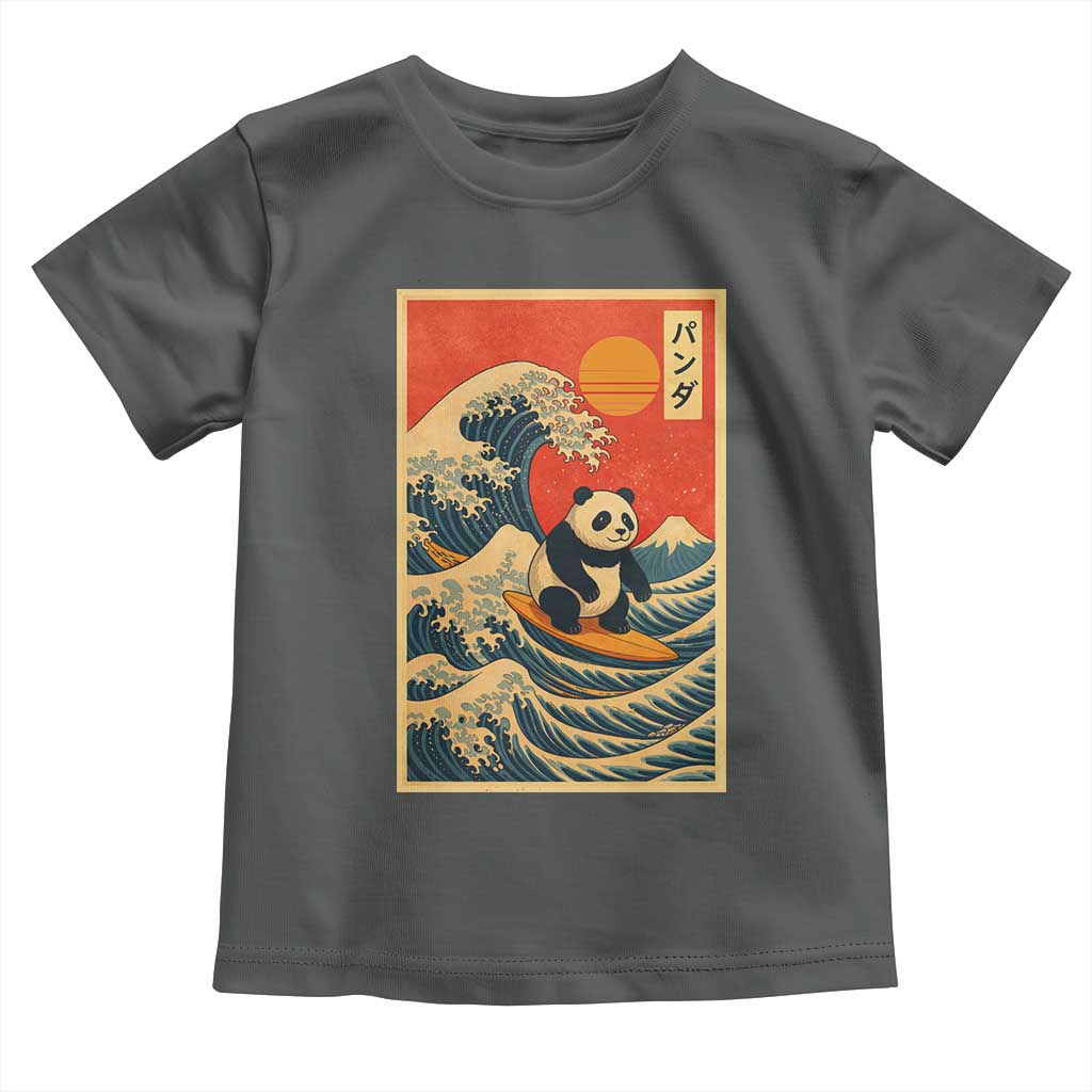 Panda Surfing Japanese Toddler T Shirt Vintage Great Wave Off Kanagawa Anime Kawaii TS10 Dark Heather Print Your Wear