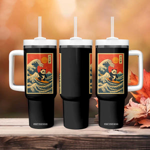 Panda Surfing Japanese Tumbler With Handle Vintage Great Wave Off Kanagawa Anime Kawaii TS10 Print Your Wear