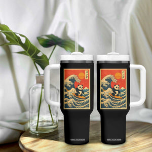 Panda Surfing Japanese Tumbler With Handle Vintage Great Wave Off Kanagawa Anime Kawaii TS10 Print Your Wear