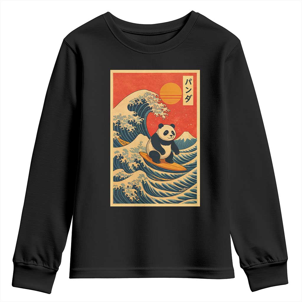Panda Surfing Japanese Youth Sweatshirt Vintage Great Wave Off Kanagawa Anime Kawaii TS10 Black Print Your Wear